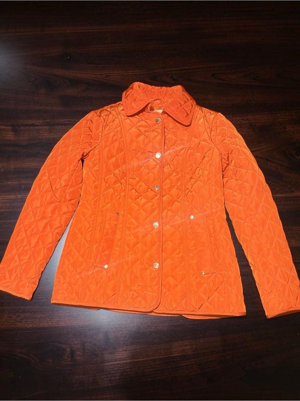 Michael Kors Bright Orange Quilted Snap-Front Puffer